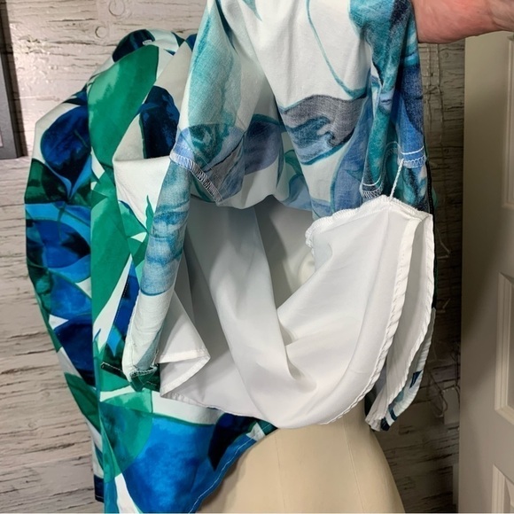 Jones New York Fit Flare Midi Dress Sz 4 Blue Green White Tropical Button Front - Picture 11 of 11